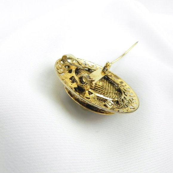 Vintage Pearl Filigree Brooch | Gold-Tone Rose Brooch or Pendant - Picture 3 of 12